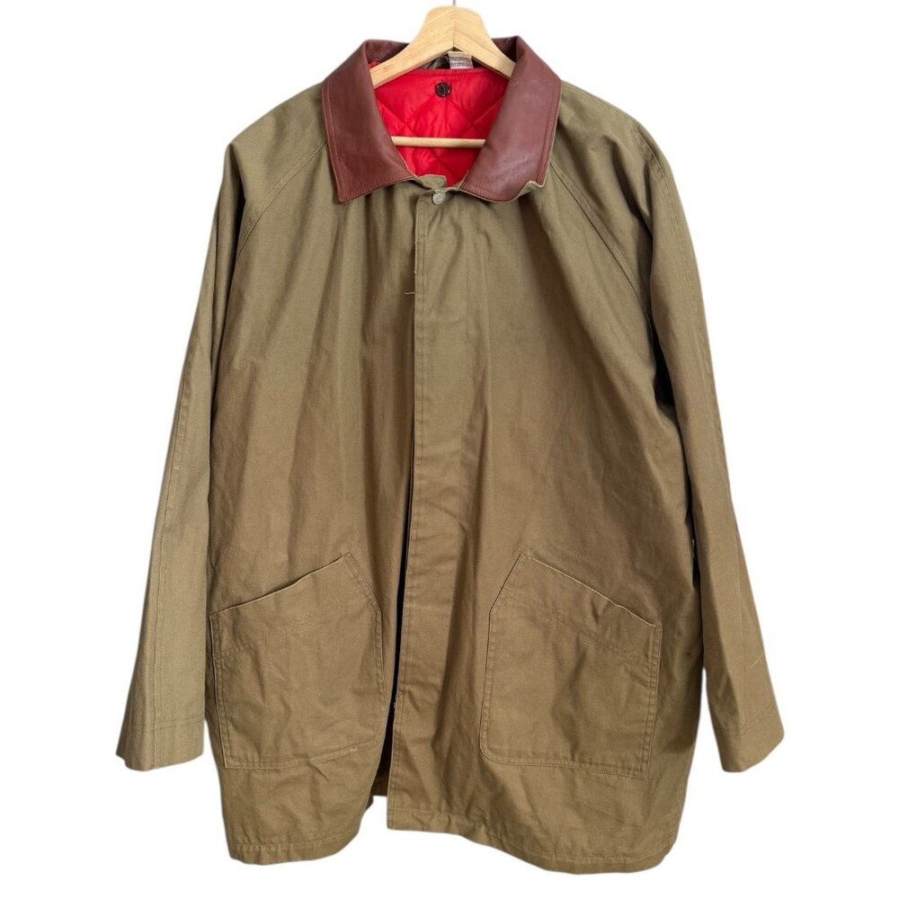 Vintage Marlboro Mens Canvas Chore Coat Tan XL Red Quilted Lining Retro Workwear